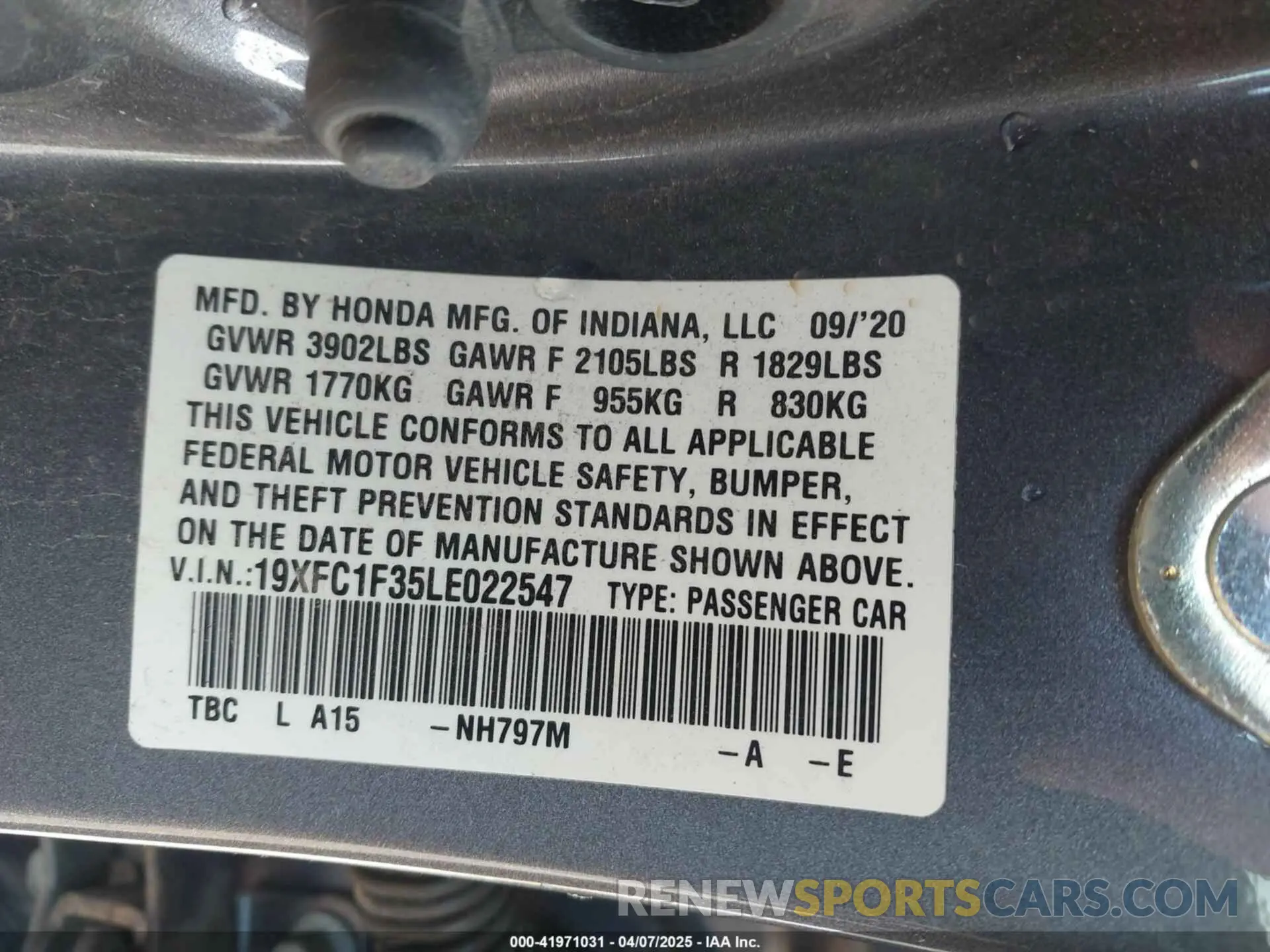 9 Photograph of a damaged car 19XFC1F35LE022547 HONDA CIVIC 2020
