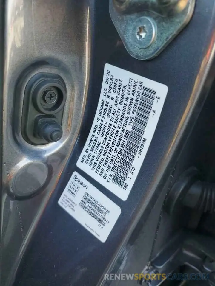 12 Фотография поврежденного автомобиля 19XFC1F36LE011850 HONDA CIVIC 2020