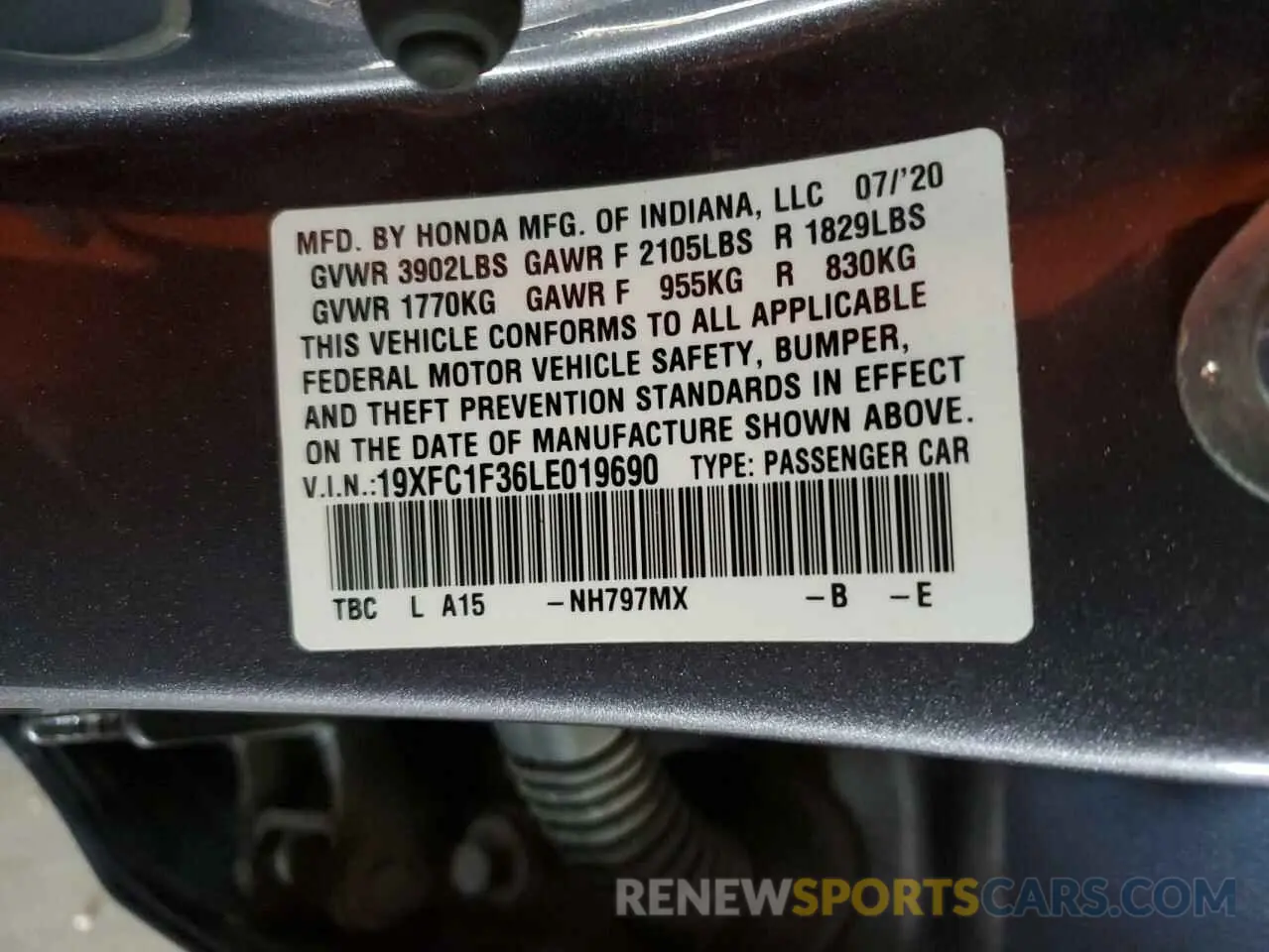 14 Photograph of a damaged car 19XFC1F36LE019690 HONDA CIVIC 2020