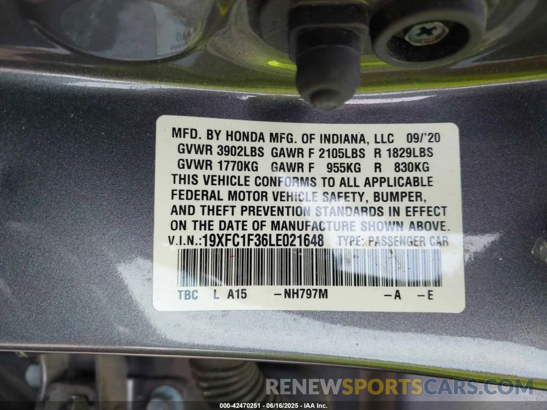 9 Photograph of a damaged car 19XFC1F36LE021648 HONDA CIVIC 2020