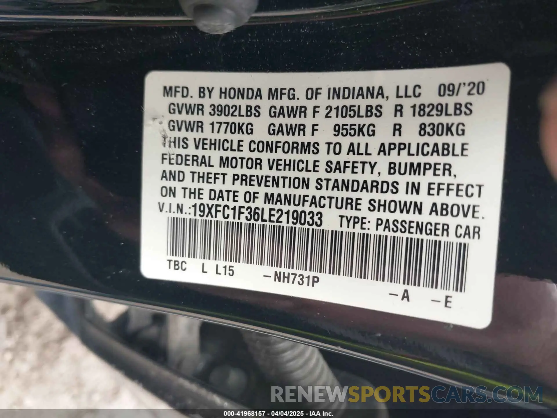 9 Photograph of a damaged car 19XFC1F36LE219033 HONDA CIVIC 2020
