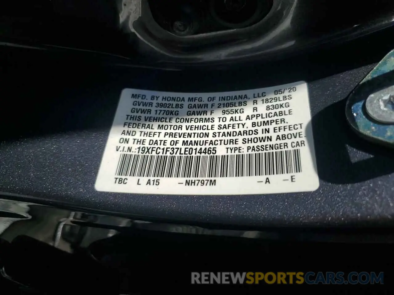 12 Photograph of a damaged car 19XFC1F37LE014465 HONDA CIVIC 2020