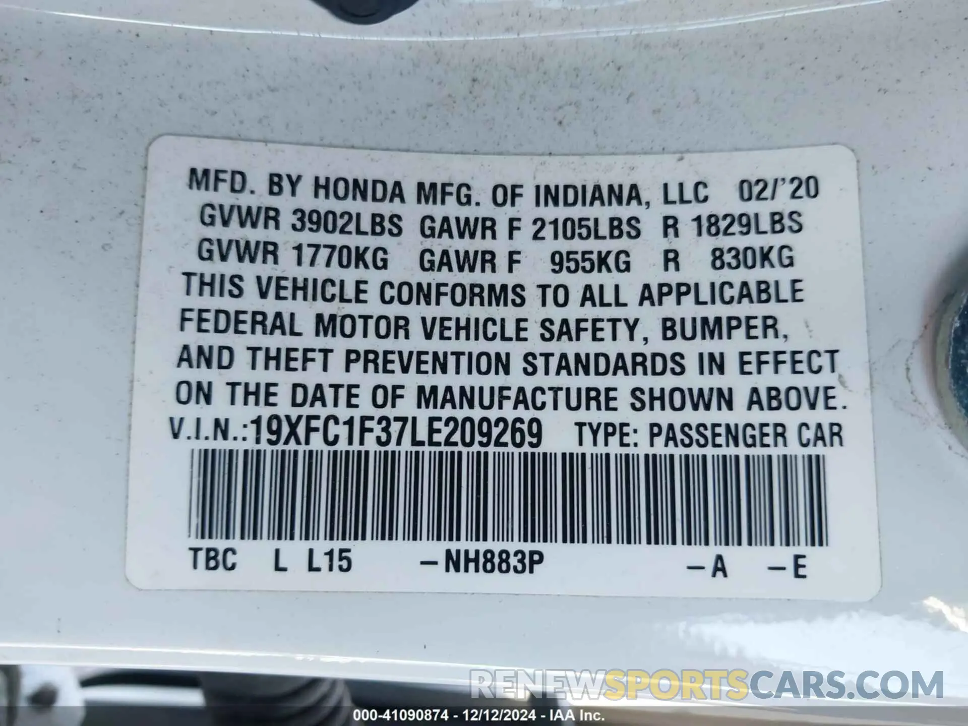 9 Photograph of a damaged car 19XFC1F37LE209269 HONDA CIVIC 2020
