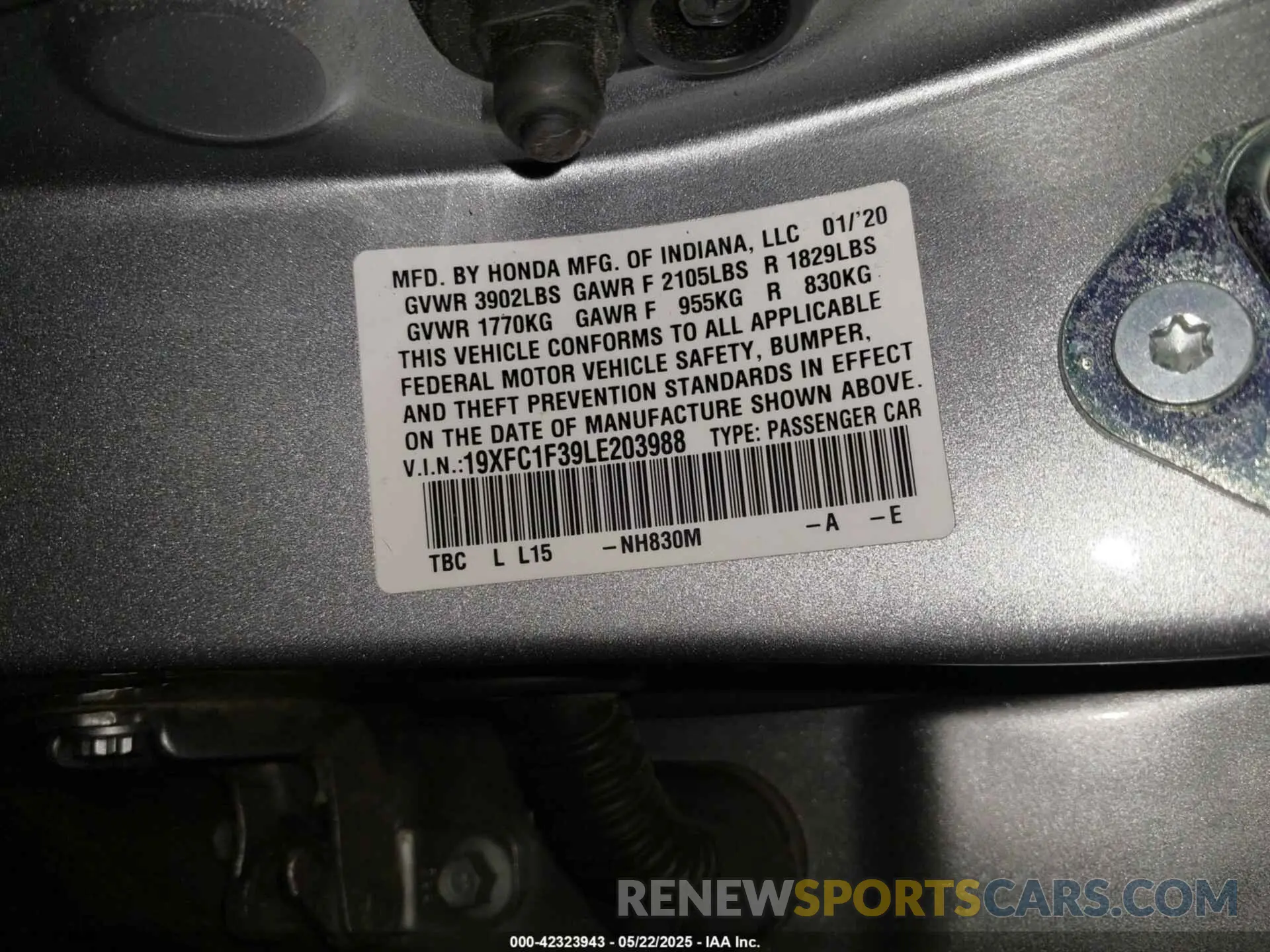 9 Фотография поврежденного автомобиля 19XFC1F39LE203988 HONDA CIVIC 2020