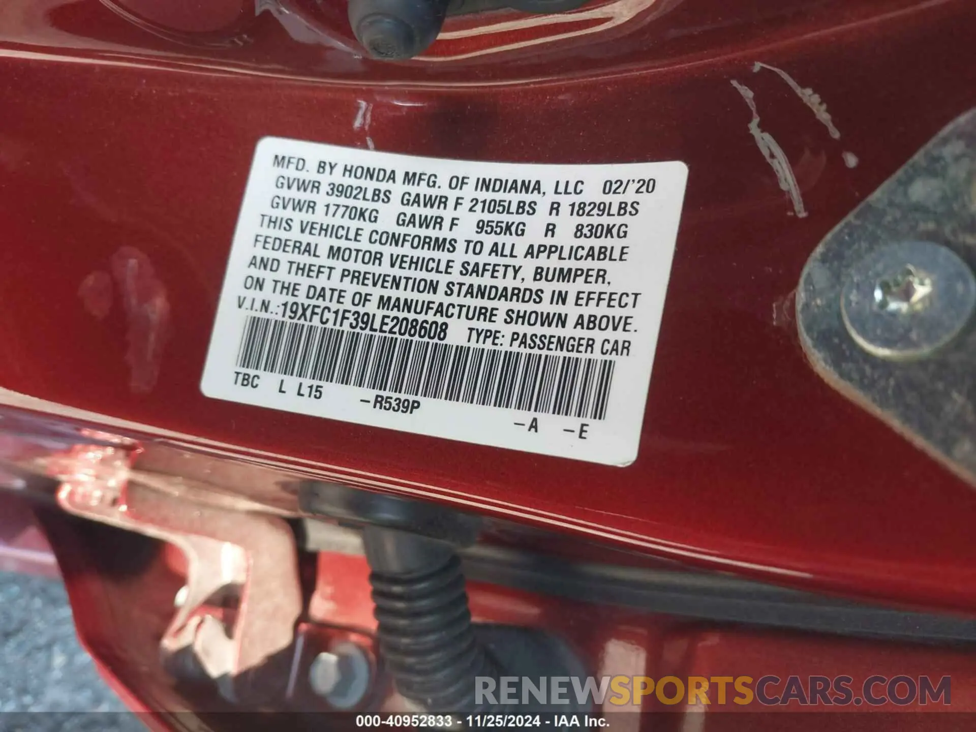 8 Photograph of a damaged car 19XFC1F39LE208608 HONDA CIVIC 2020