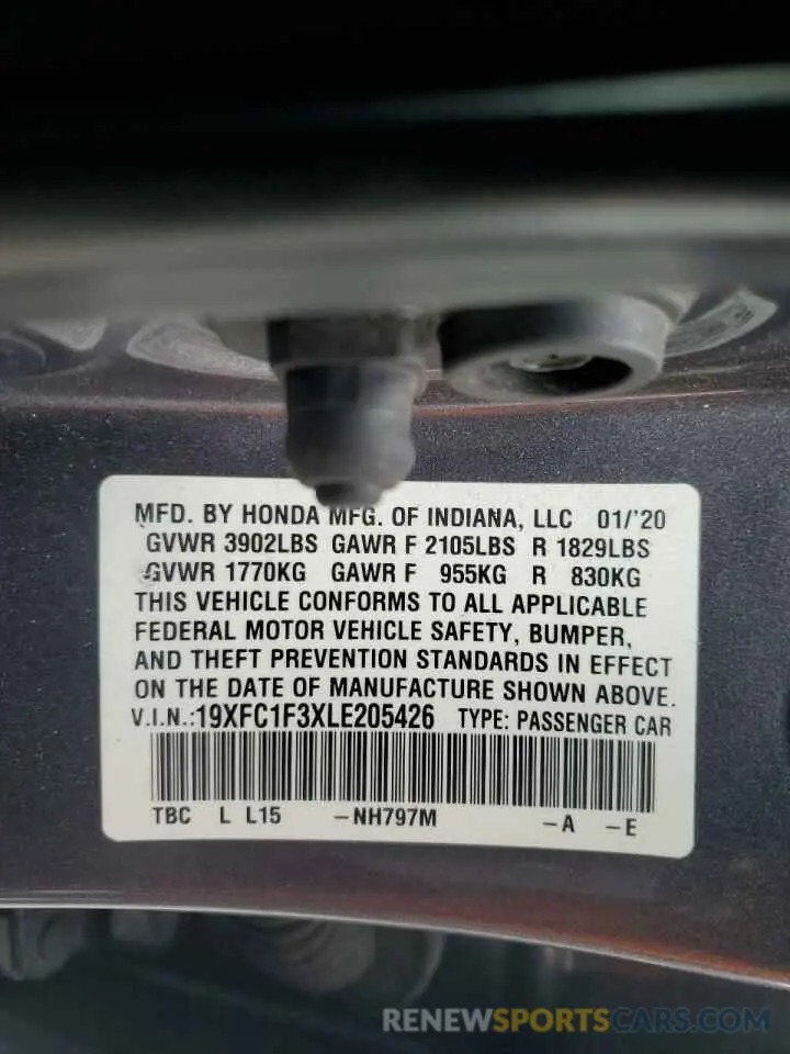 12 Photograph of a damaged car 19XFC1F3XLE205426 HONDA CIVIC 2020
