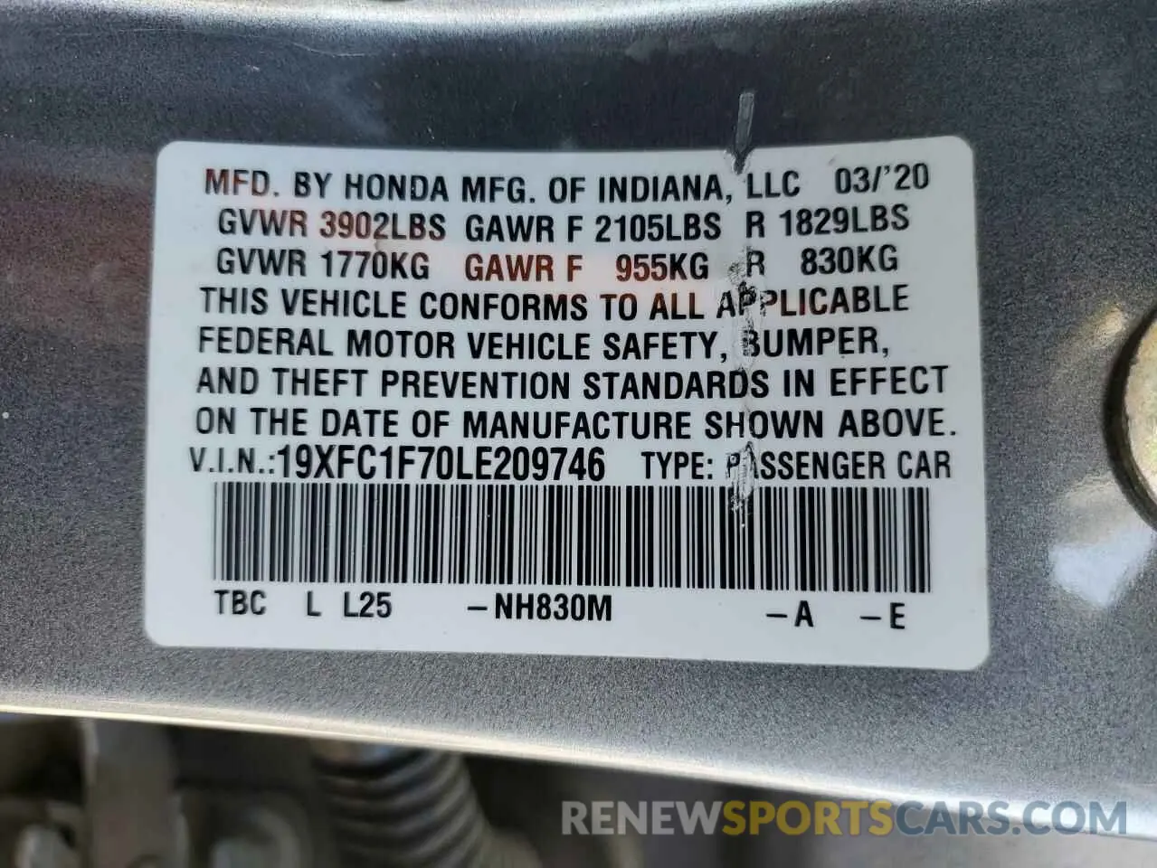 12 Photograph of a damaged car 19XFC1F70LE209746 HONDA CIVIC 2020