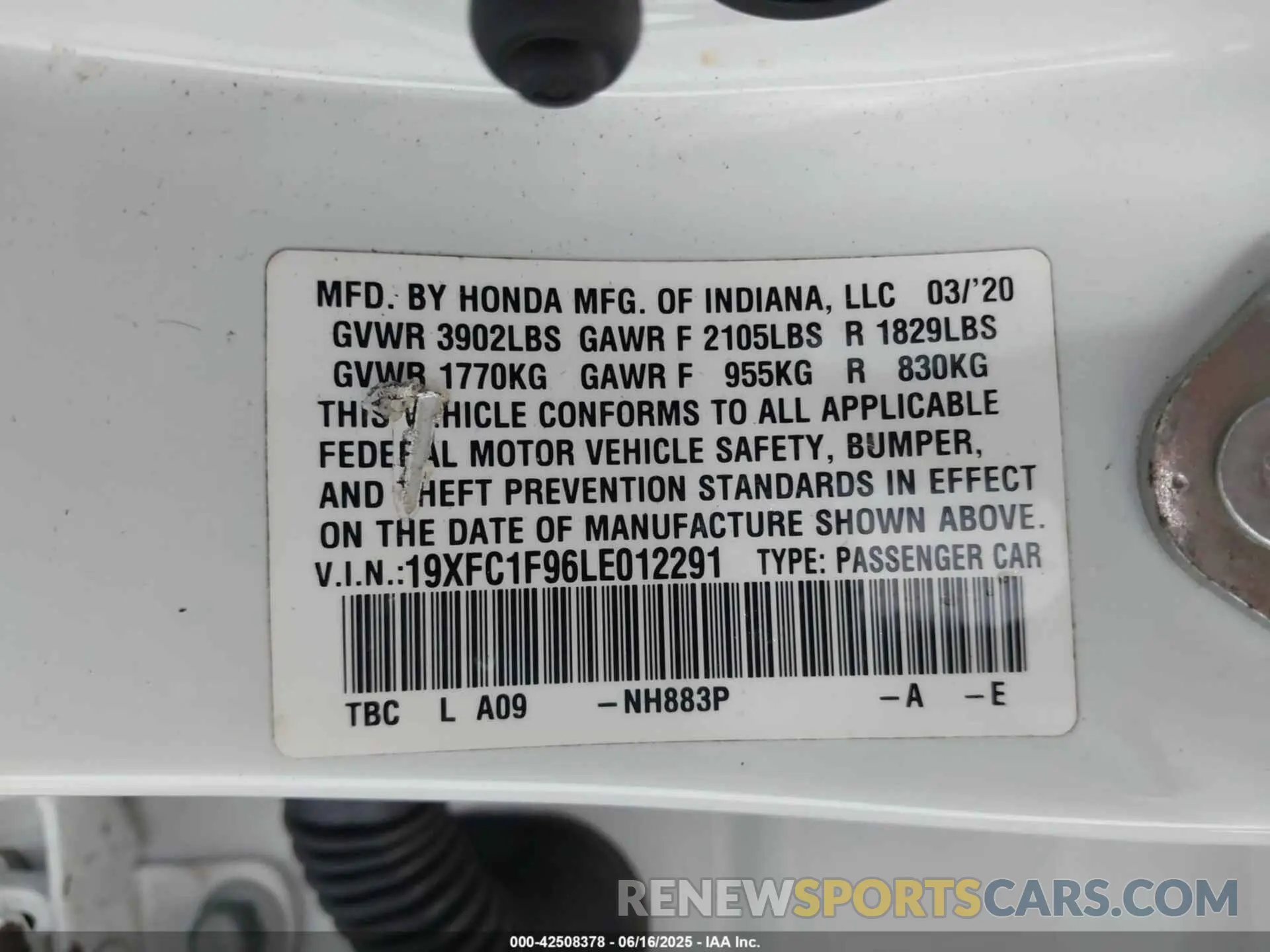 9 Photograph of a damaged car 19XFC1F96LE012291 HONDA CIVIC 2020