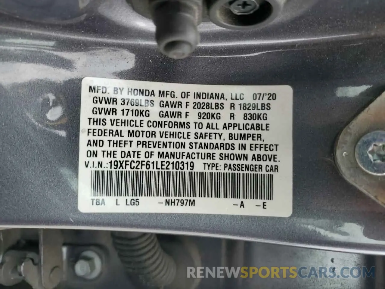 12 Фотография поврежденного автомобиля 19XFC2F61LE210319 HONDA CIVIC 2020