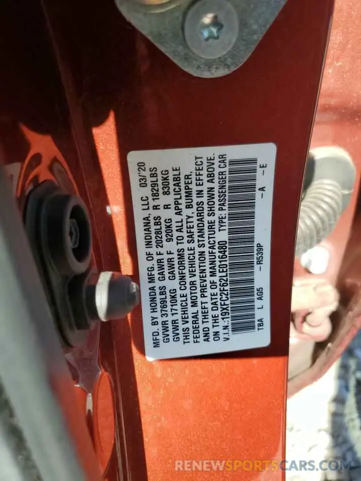 12 Photograph of a damaged car 19XFC2F62LE016480 HONDA CIVIC 2020