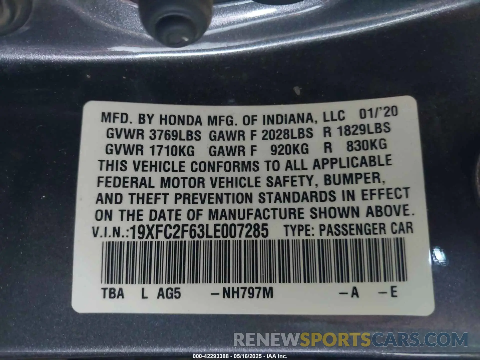 9 Photograph of a damaged car 19XFC2F63LE007285 HONDA CIVIC 2020