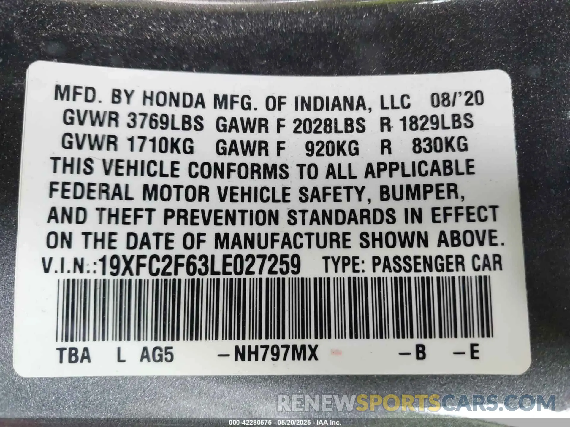 9 Фотография поврежденного автомобиля 19XFC2F63LE027259 HONDA CIVIC 2020