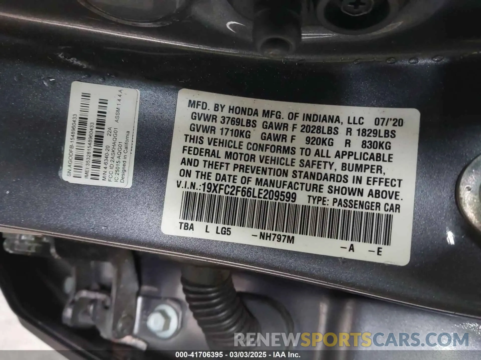 9 Photograph of a damaged car 19XFC2F66LE209599 HONDA CIVIC 2020