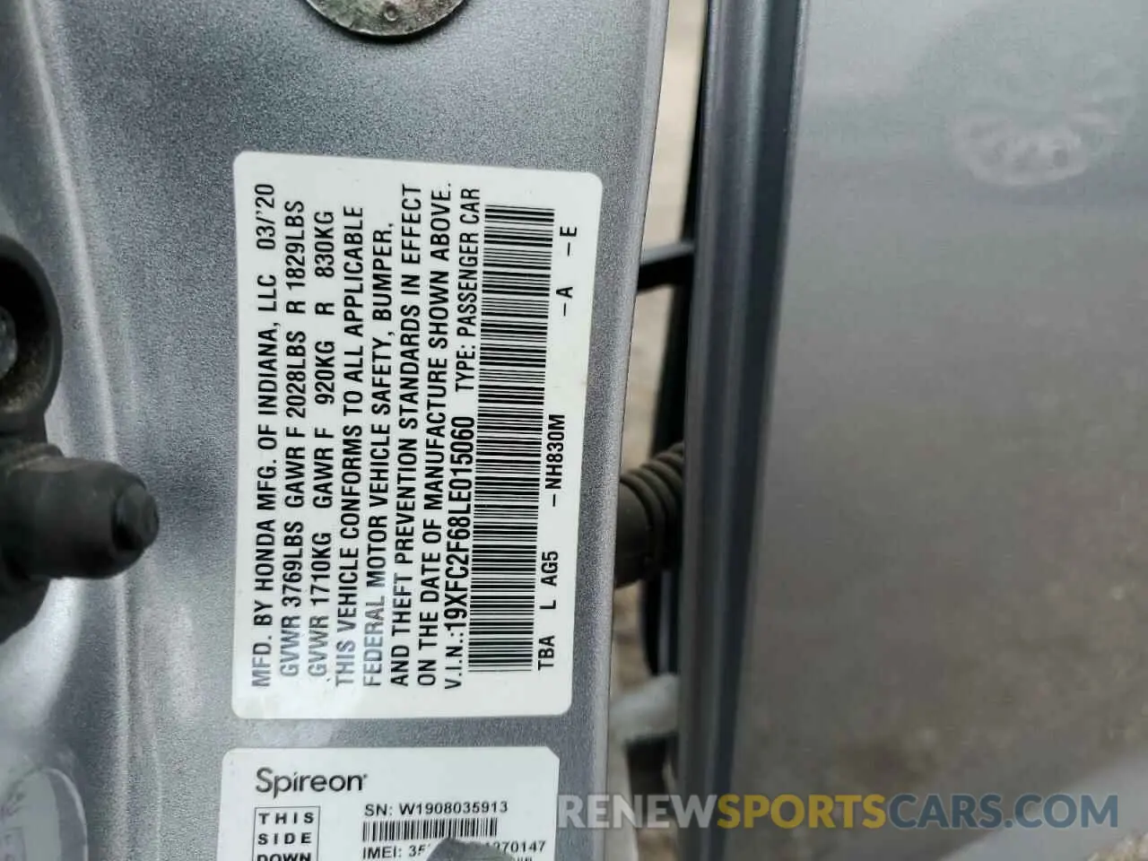 13 Photograph of a damaged car 19XFC2F68LE015060 HONDA CIVIC 2020