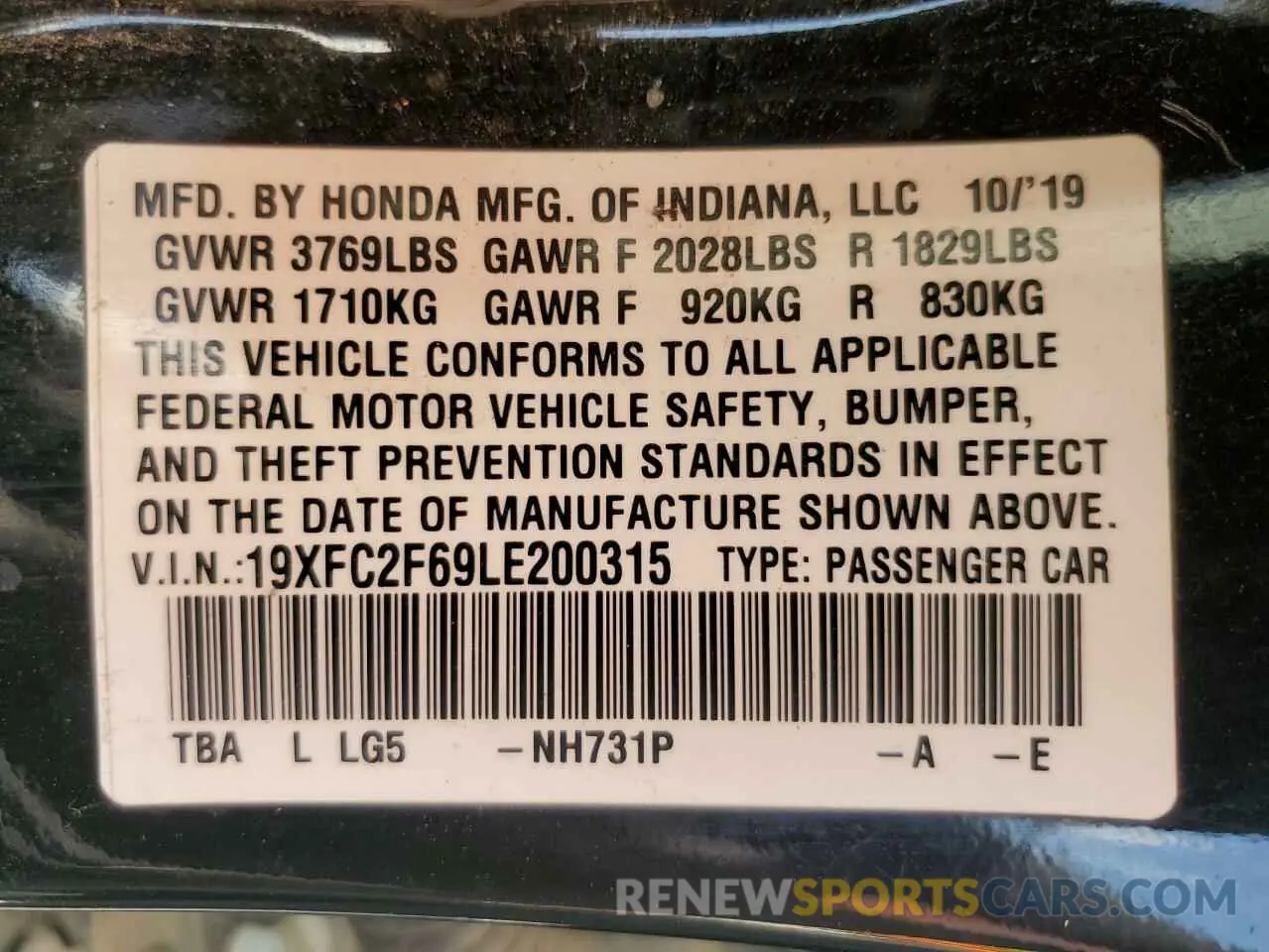 12 Photograph of a damaged car 19XFC2F69LE200315 HONDA CIVIC 2020