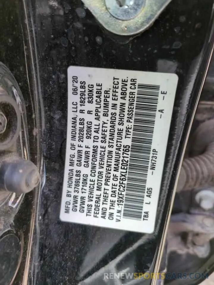 12 Фотография поврежденного автомобиля 19XFC2F6XLE021765 HONDA CIVIC 2020