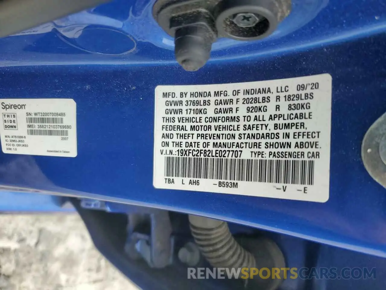 12 Фотография поврежденного автомобиля 19XFC2F82LE027707 HONDA CIVIC 2020