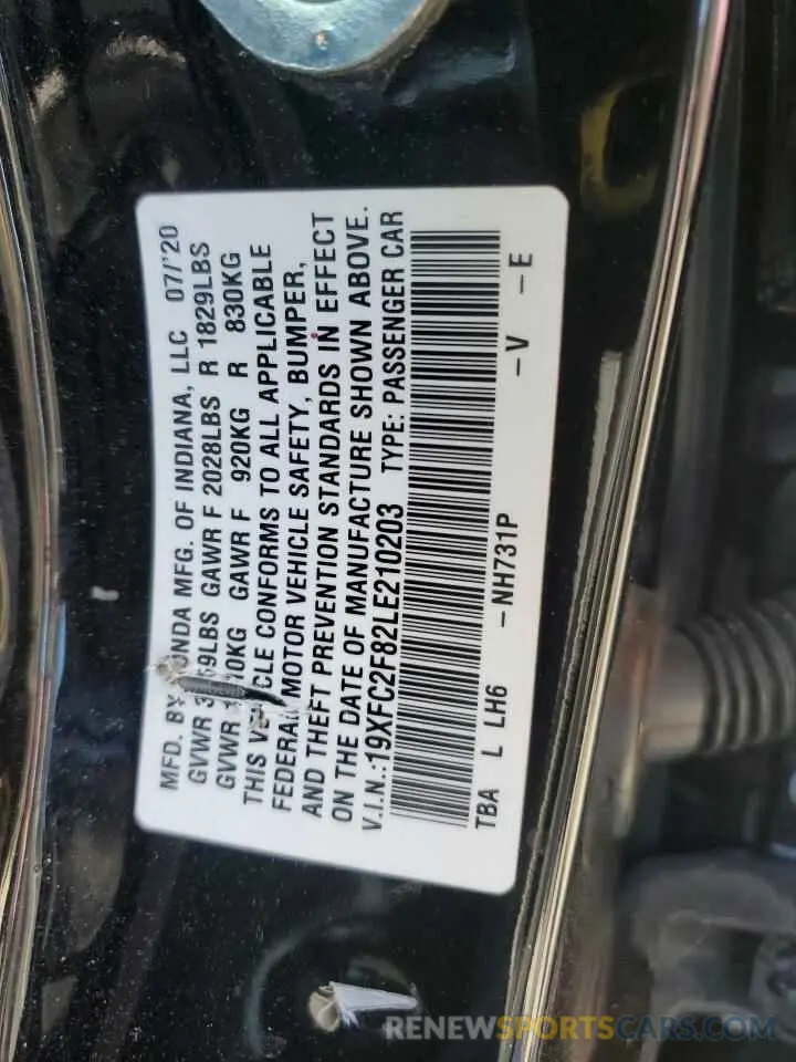 13 Фотография поврежденного автомобиля 19XFC2F82LE210203 HONDA CIVIC 2020