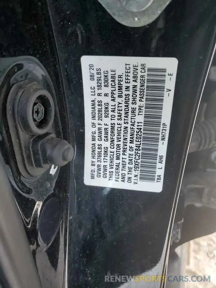 13 Photograph of a damaged car 19XFC2F84LE025411 HONDA CIVIC 2020