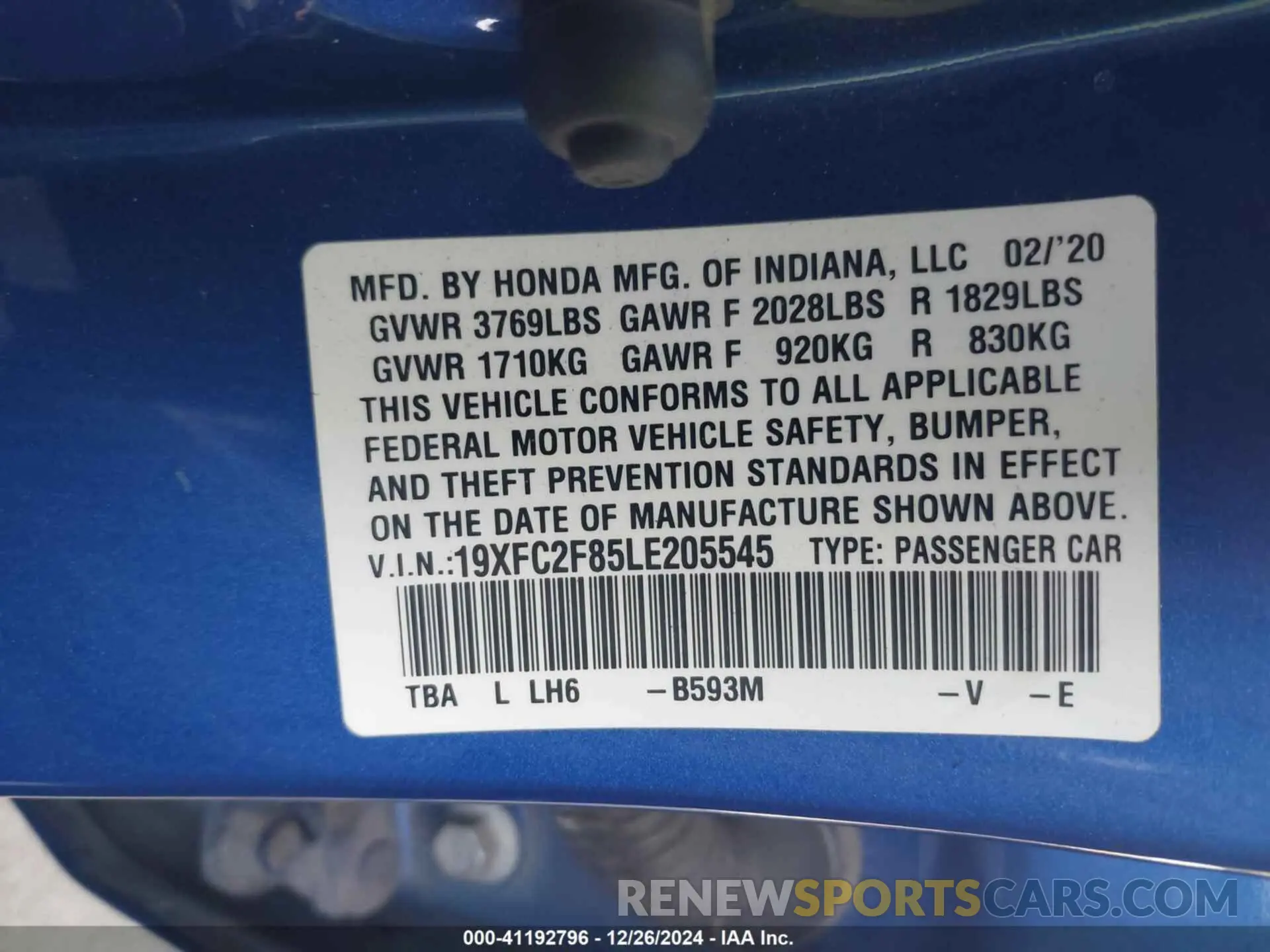 9 Photograph of a damaged car 19XFC2F85LE205545 HONDA CIVIC 2020