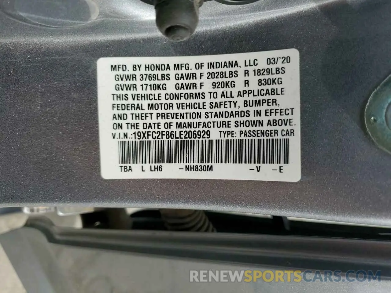 13 Photograph of a damaged car 19XFC2F86LE206929 HONDA CIVIC 2020