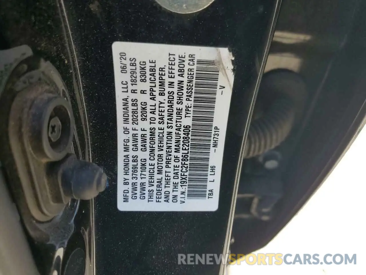 13 Фотография поврежденного автомобиля 19XFC2F86LE208406 HONDA CIVIC 2020