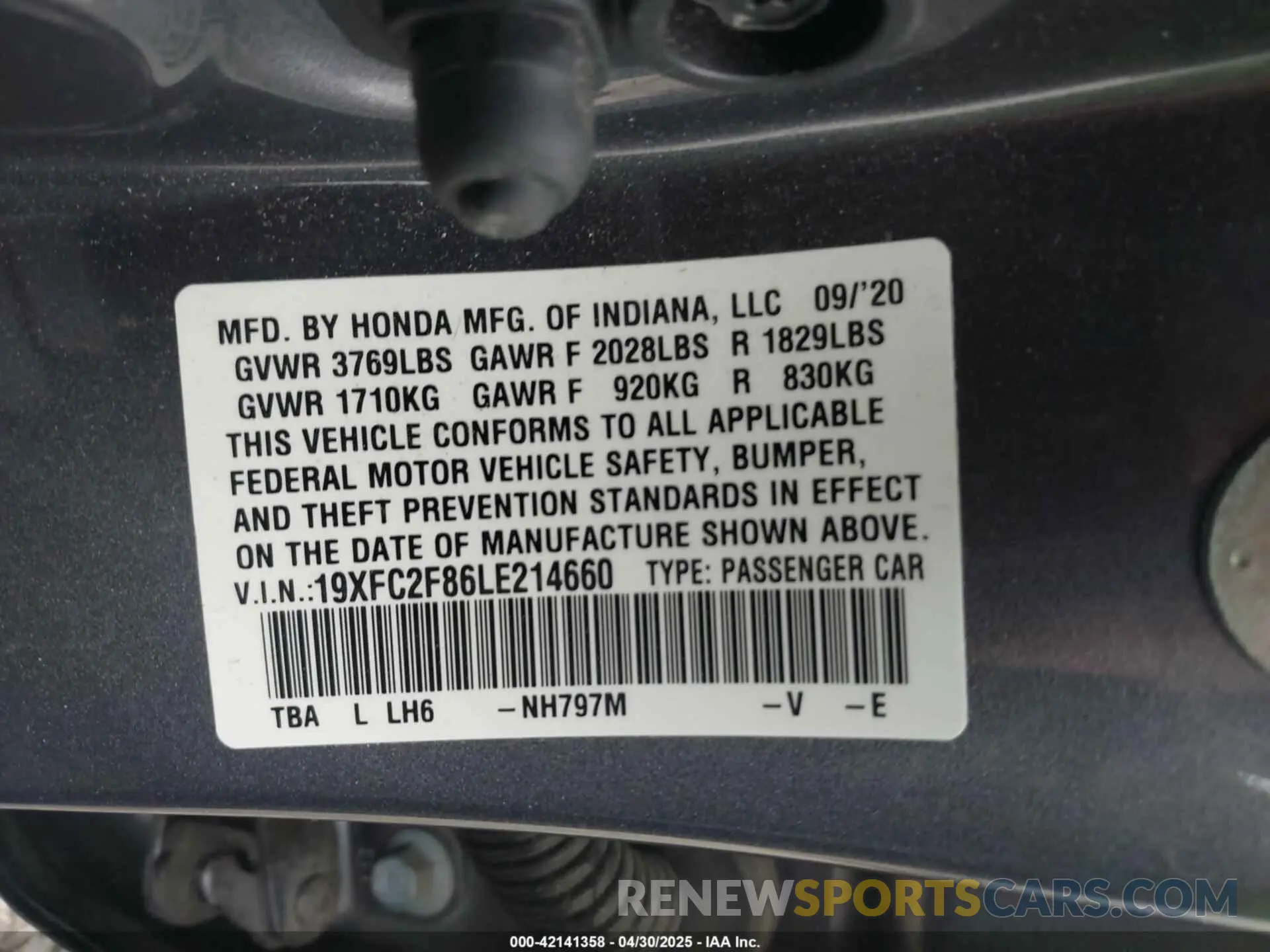 9 Photograph of a damaged car 19XFC2F86LE214660 HONDA CIVIC 2020