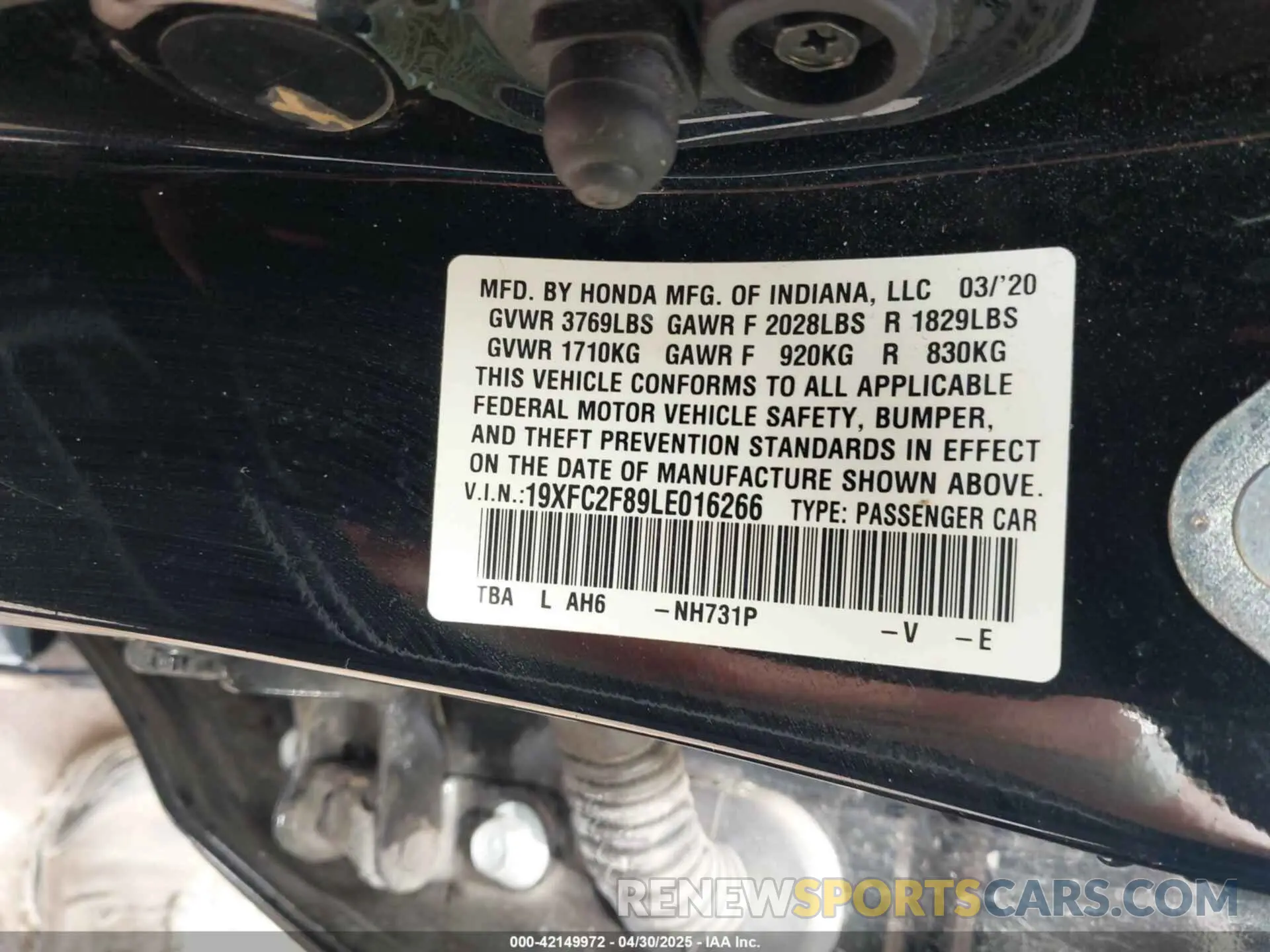 9 Фотография поврежденного автомобиля 19XFC2F89LE016266 HONDA CIVIC 2020
