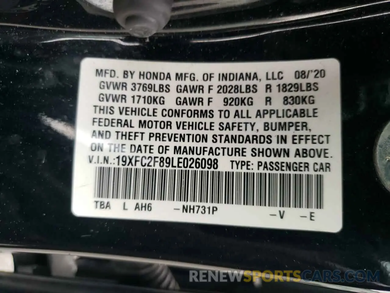 14 Photograph of a damaged car 19XFC2F89LE026098 HONDA CIVIC 2020
