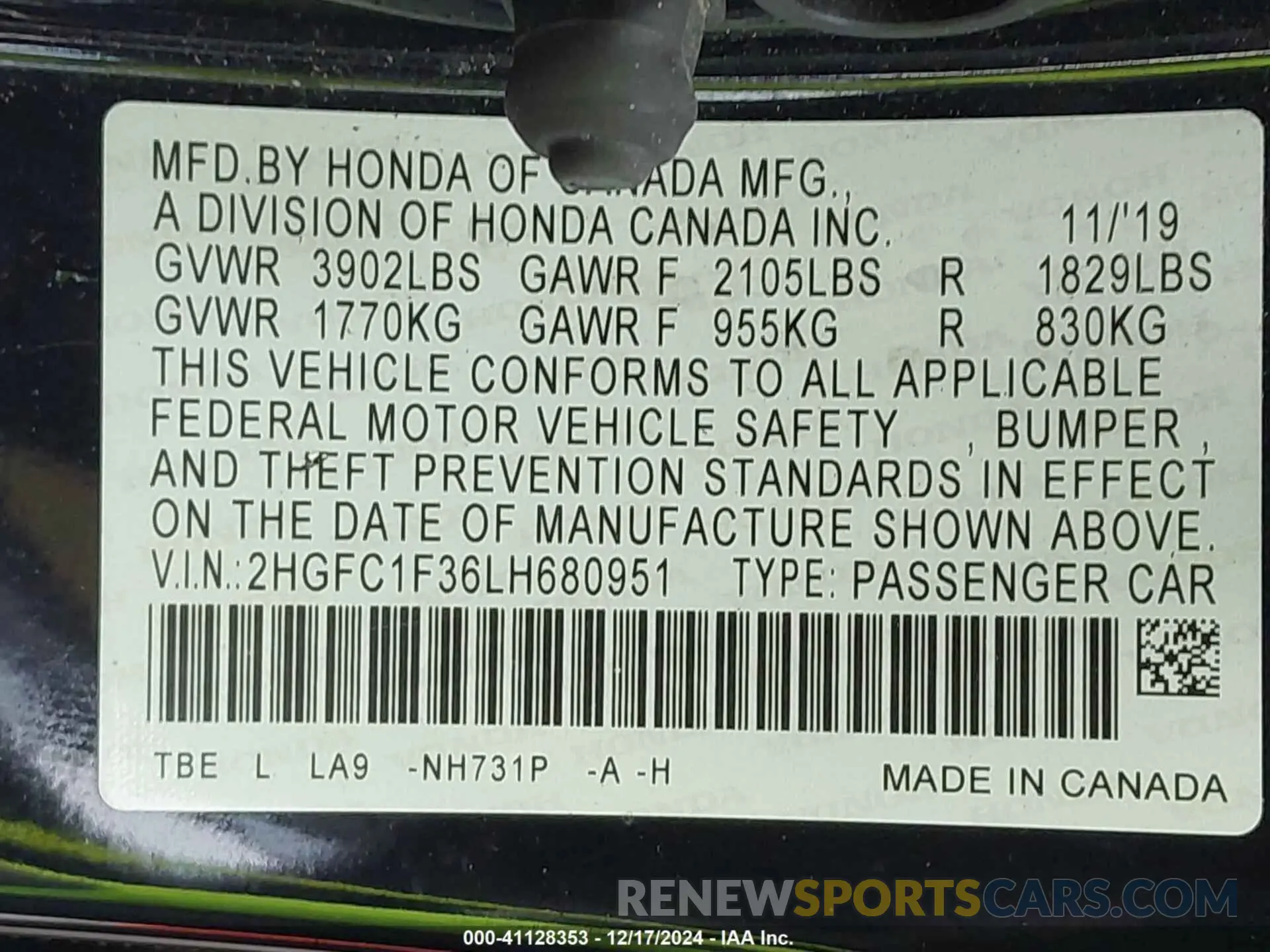 9 Фотография поврежденного автомобиля 2HGFC1F36LH680951 HONDA CIVIC 2020