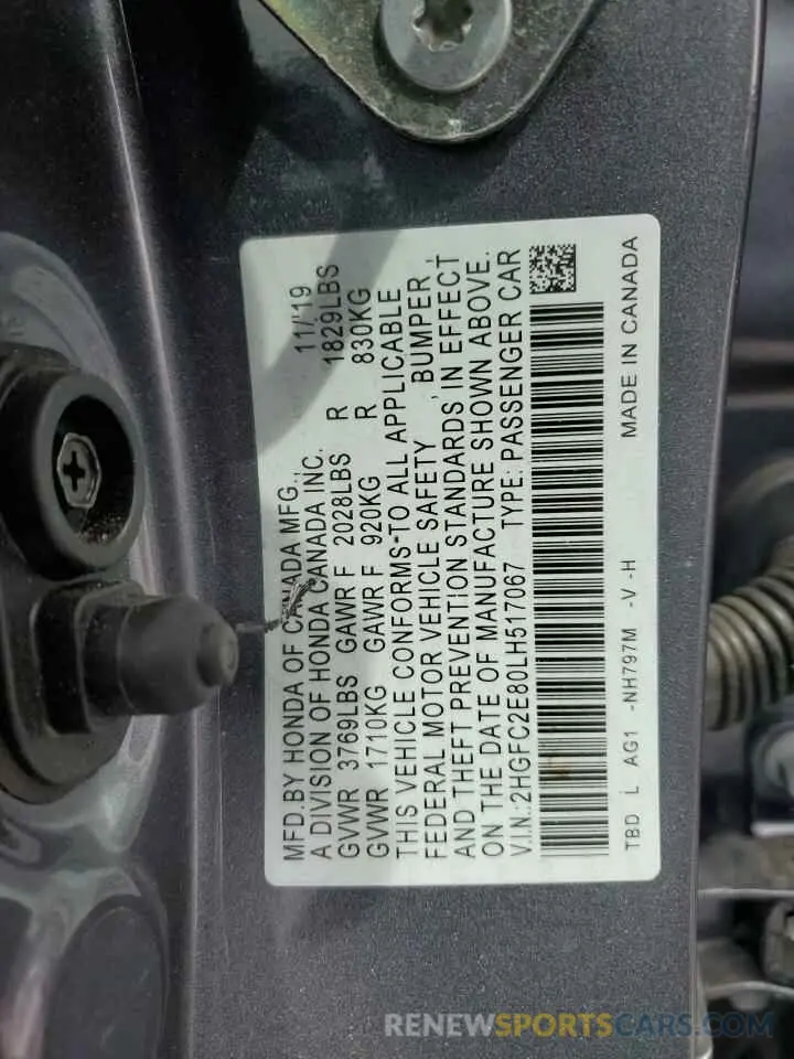 12 Фотография поврежденного автомобиля 2HGFC2E80LH517067 HONDA CIVIC 2020