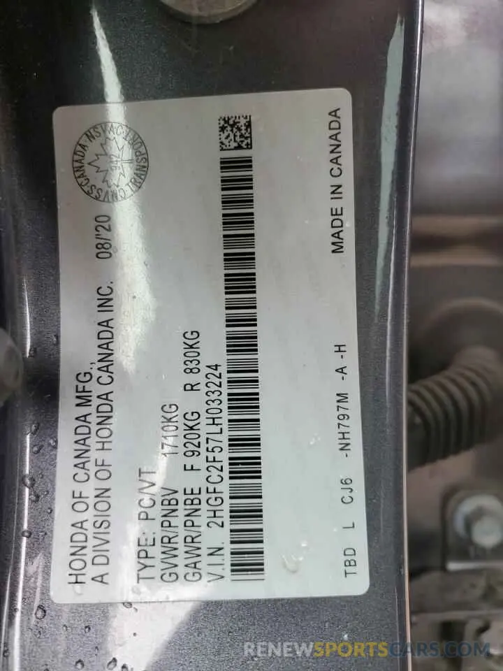 12 Фотография поврежденного автомобиля 2HGFC2F57LH033224 HONDA CIVIC 2020