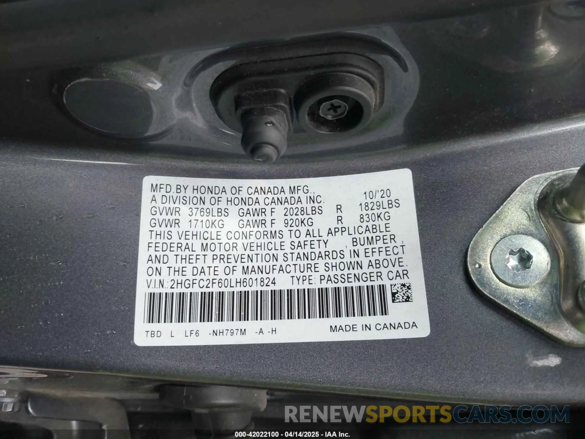 9 Photograph of a damaged car 2HGFC2F60LH601824 HONDA CIVIC 2020