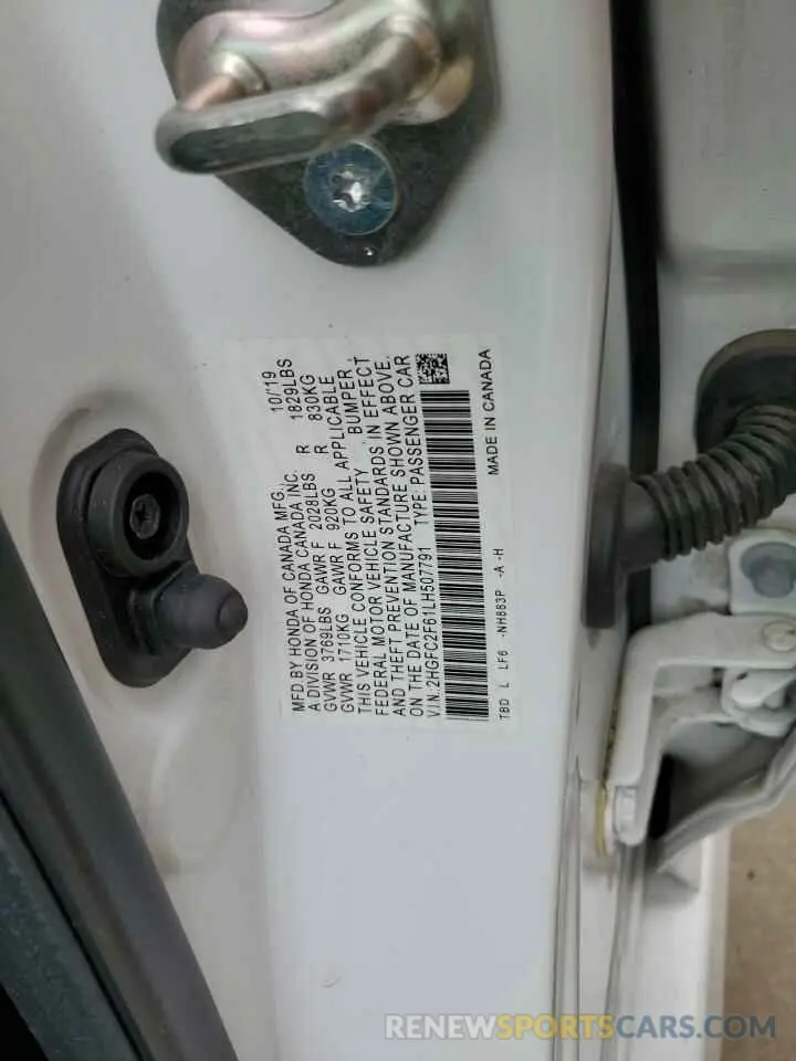 12 Фотография поврежденного автомобиля 2HGFC2F61LH507791 HONDA CIVIC 2020