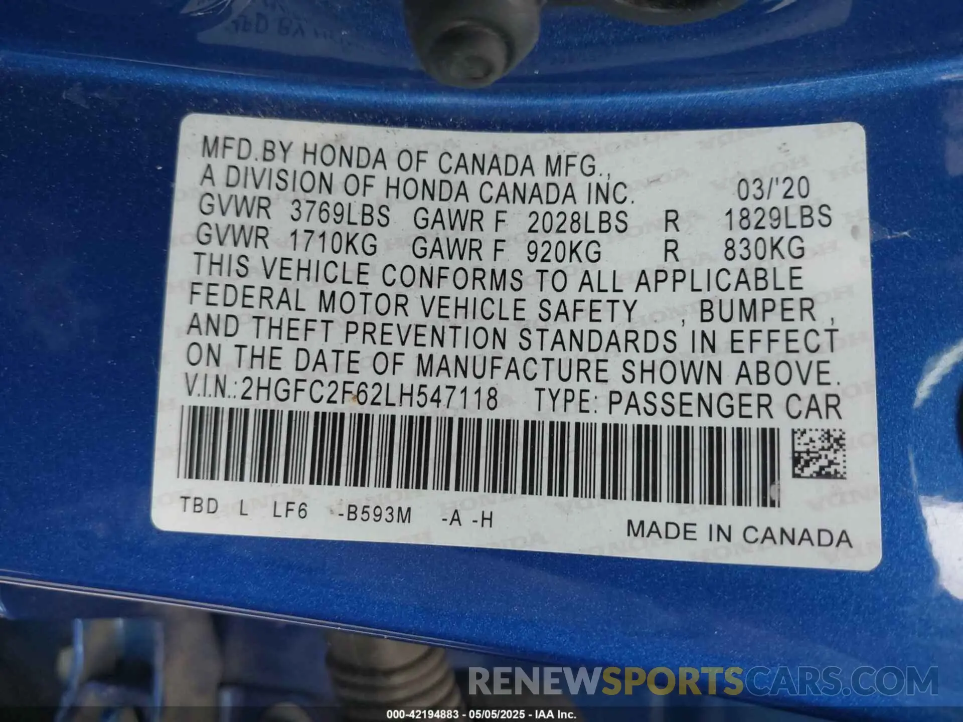 9 Photograph of a damaged car 2HGFC2F62LH547118 HONDA CIVIC 2020
