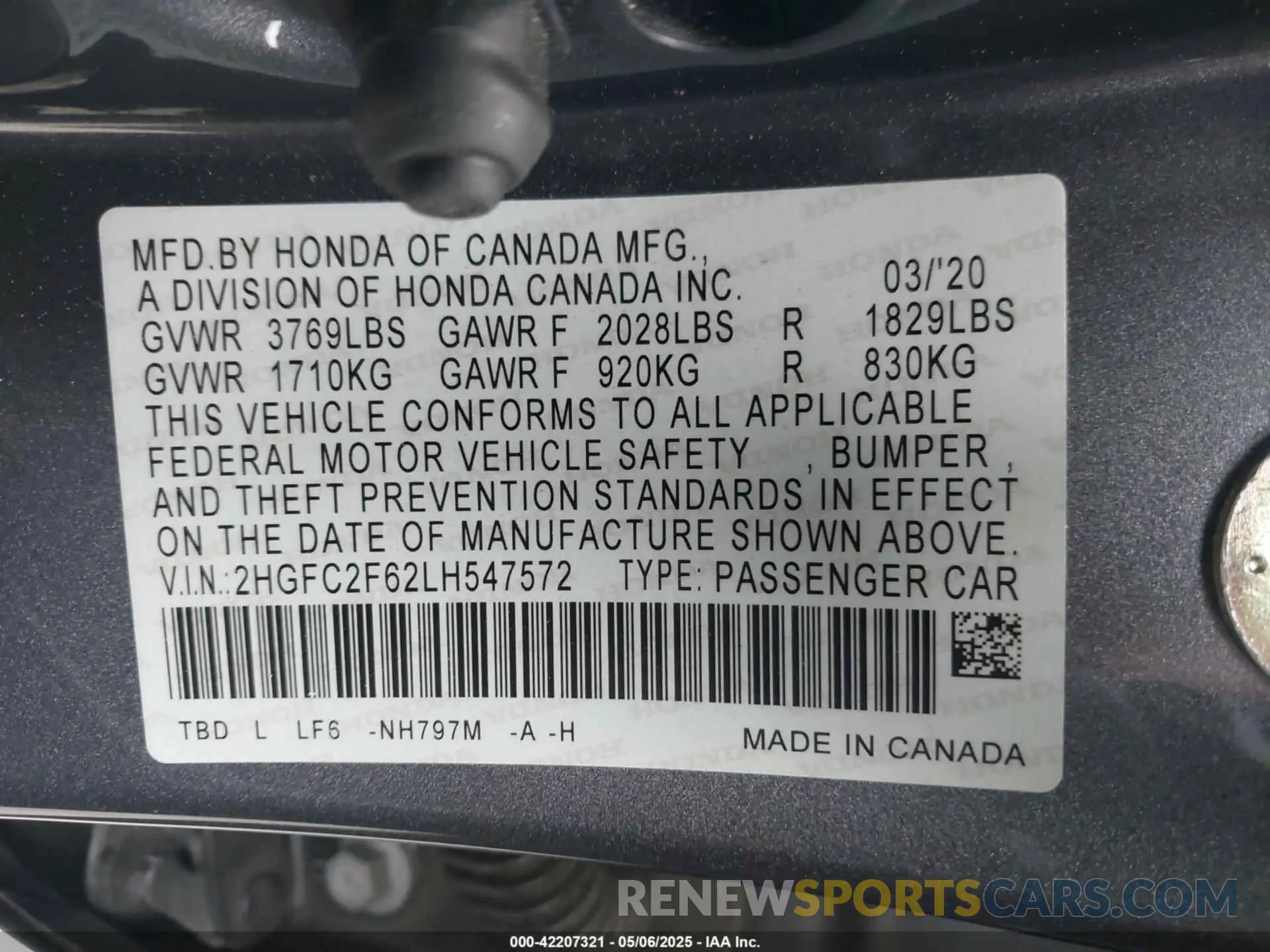 9 Photograph of a damaged car 2HGFC2F62LH547572 HONDA CIVIC 2020