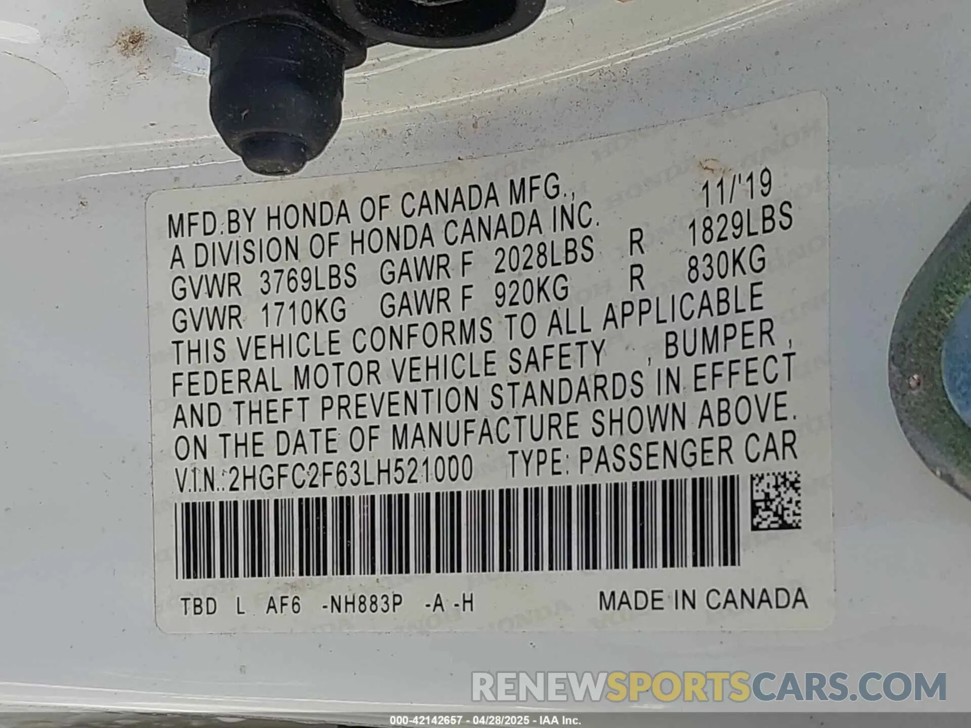 9 Photograph of a damaged car 2HGFC2F63LH521000 HONDA CIVIC 2020