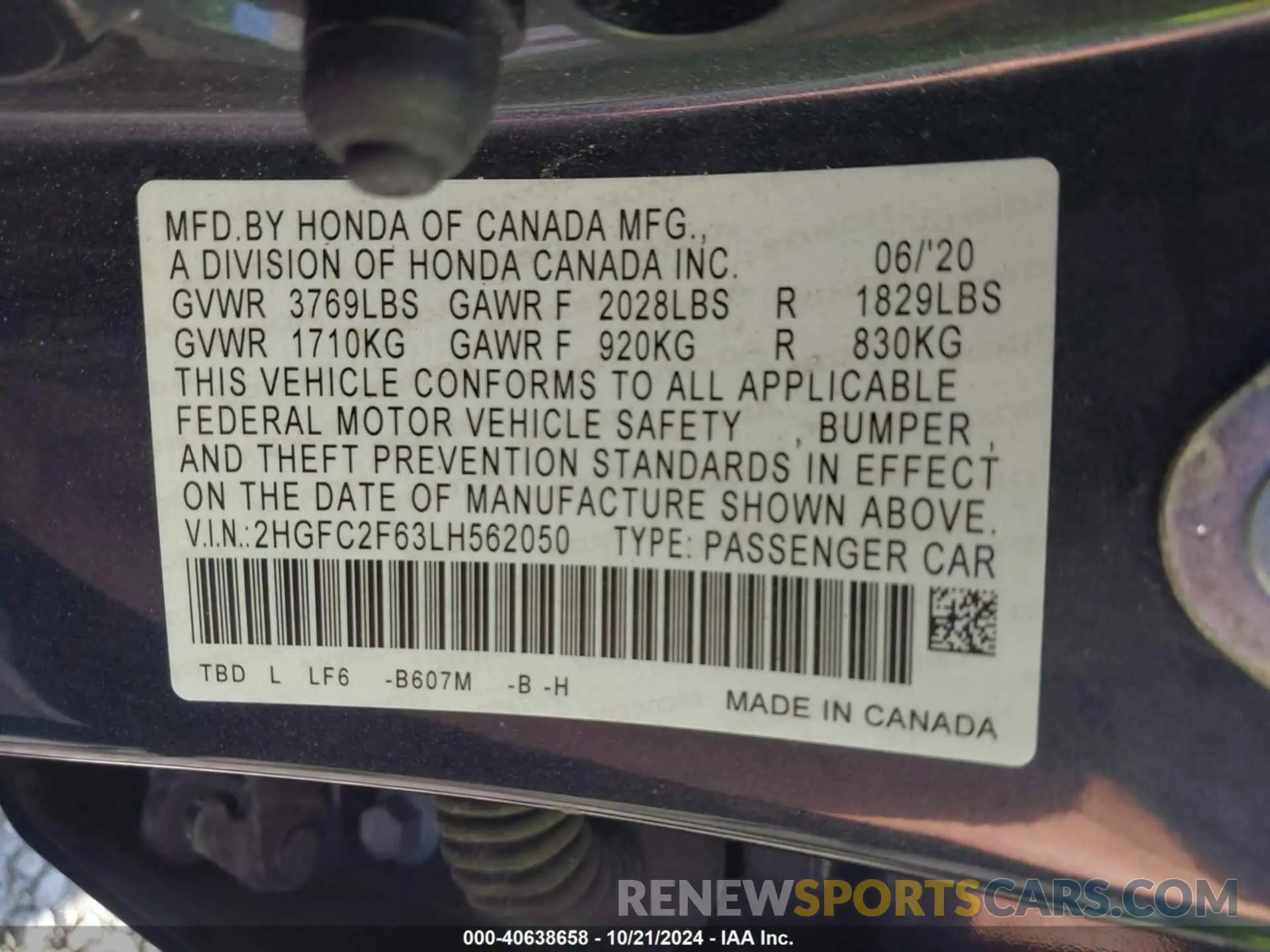 9 Photograph of a damaged car 2HGFC2F63LH562050 HONDA CIVIC 2020