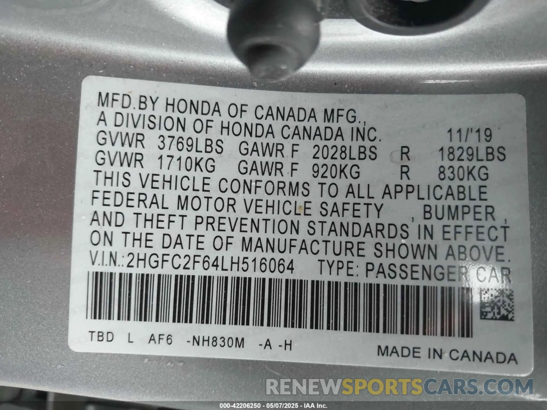 9 Photograph of a damaged car 2HGFC2F64LH516064 HONDA CIVIC 2020