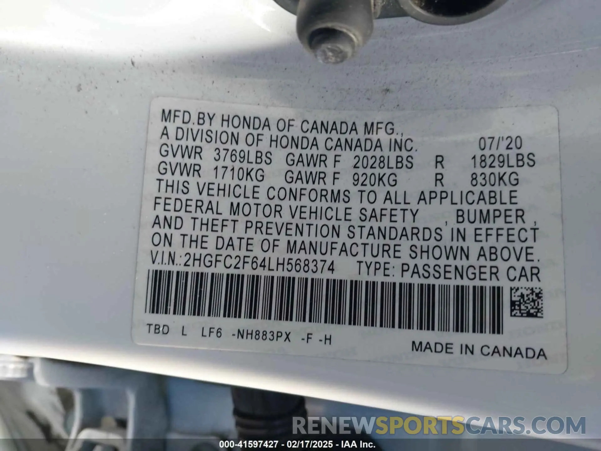 9 Photograph of a damaged car 2HGFC2F64LH568374 HONDA CIVIC 2020