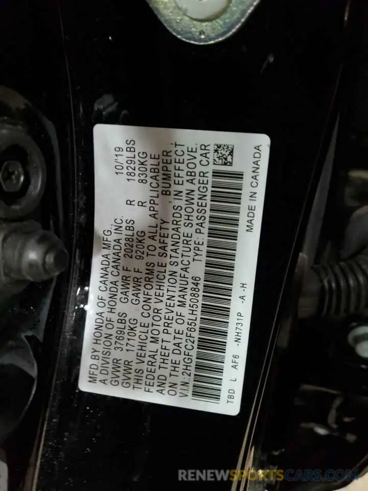 12 Фотография поврежденного автомобиля 2HGFC2F65LH508846 HONDA CIVIC 2020