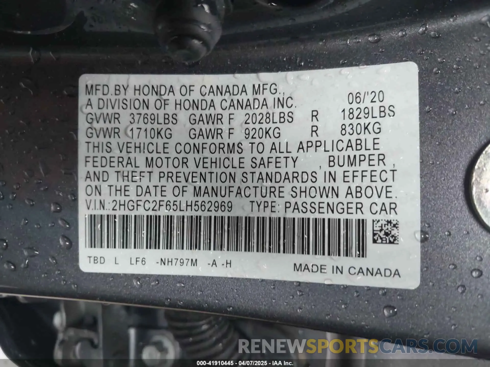 9 Photograph of a damaged car 2HGFC2F65LH562969 HONDA CIVIC 2020