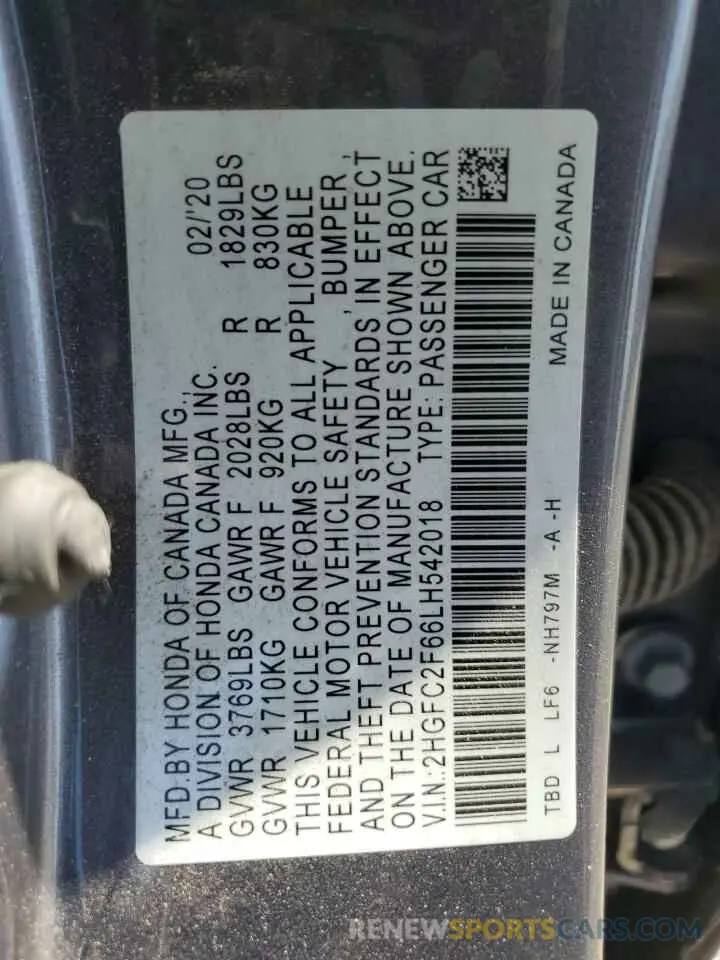 14 Photograph of a damaged car 2HGFC2F66LH542018 HONDA CIVIC 2020