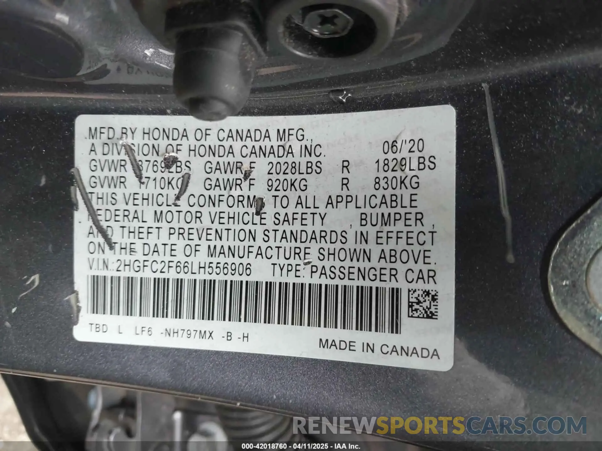 9 Фотография поврежденного автомобиля 2HGFC2F66LH556906 HONDA CIVIC 2020