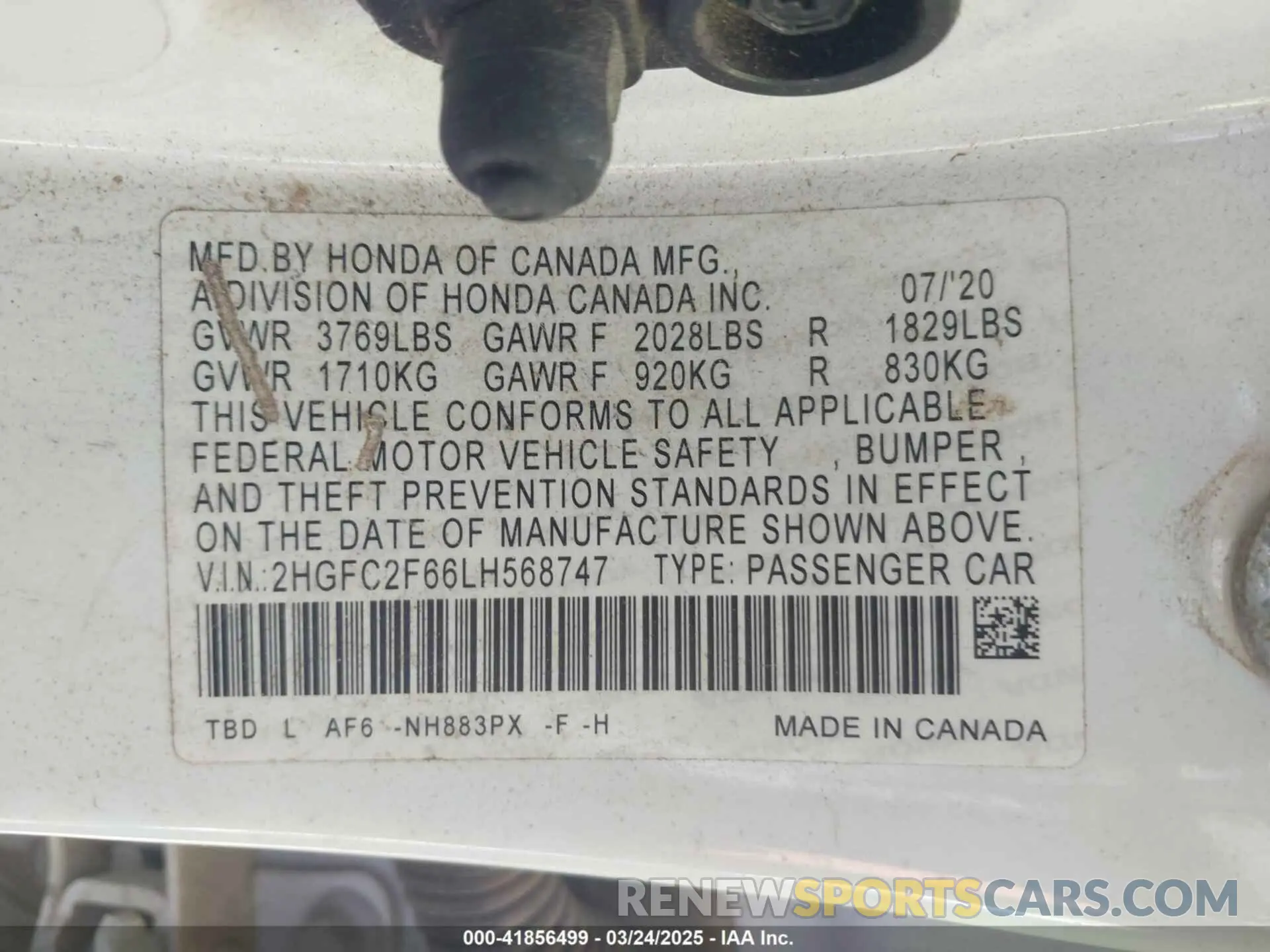 9 Photograph of a damaged car 2HGFC2F66LH568747 HONDA CIVIC 2020