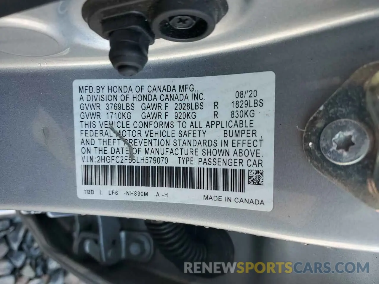 13 Photograph of a damaged car 2HGFC2F66LH579070 HONDA CIVIC 2020