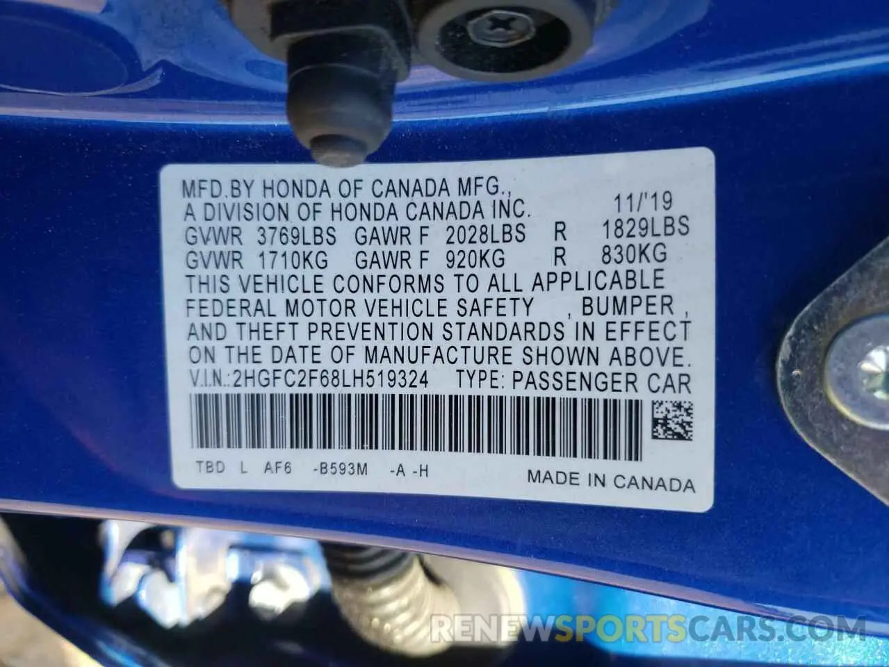 14 Фотография поврежденного автомобиля 2HGFC2F68LH519324 HONDA CIVIC 2020