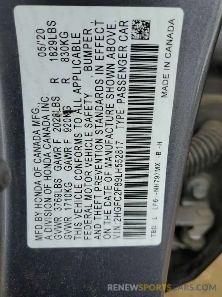 13 Фотография поврежденного автомобиля 2HGFC2F69LH552817 HONDA CIVIC 2020