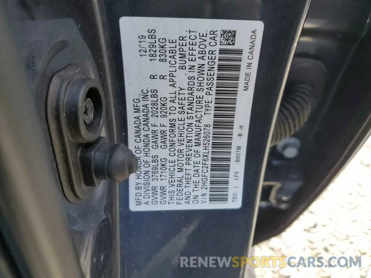 12 Photograph of a damaged car 2HGFC2F6XLH526078 HONDA CIVIC 2020