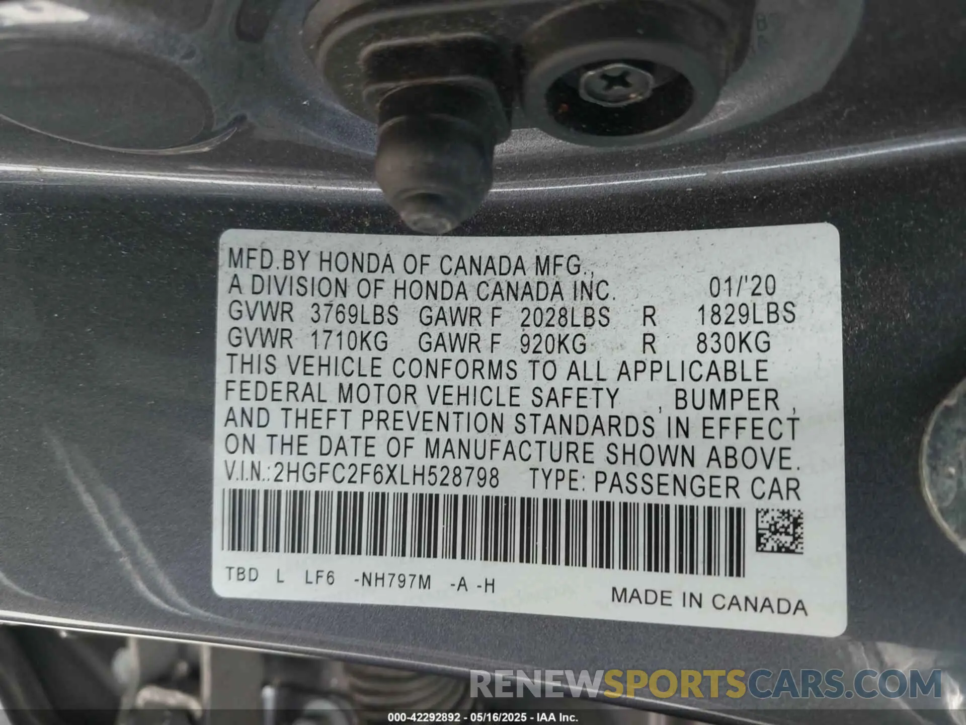 9 Photograph of a damaged car 2HGFC2F6XLH528798 HONDA CIVIC 2020